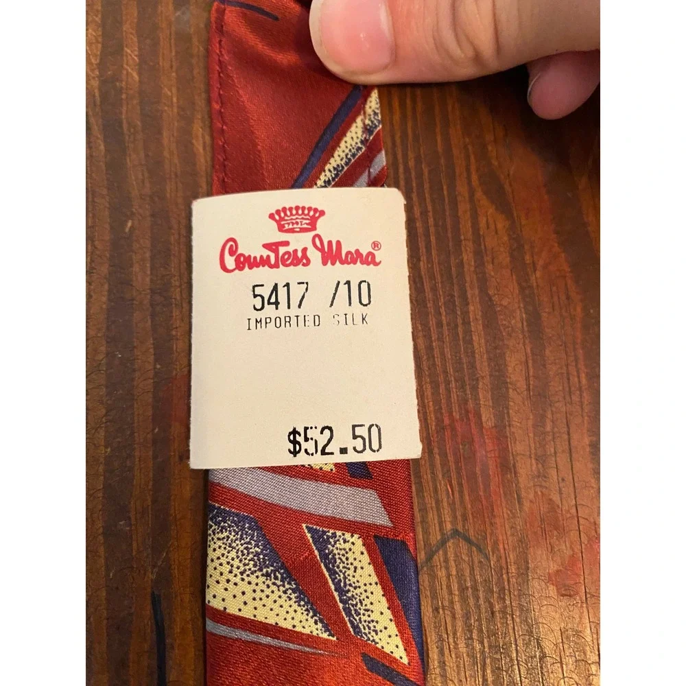 Countess Mara Mens Red Geometric‎ Abstract Sistine Satin Silk Necktie 5417/10